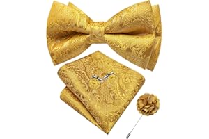 Barry.Wang Bow Tie Mens Pre-tied Paisley Bowties Silk Solid Color Handkerchief Cufflinks Lapel Pin Set Wedding Christmas