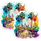 San Diego California Sticker 4 Inch 2-Pack - Waterproof Vinyl Decal for Laptop Water Bottle Car Tumbler - Durable Aesthetic Long-Lasting Stickers for Adults ID45039