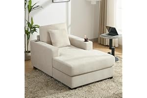 BEDGJH 39.7" Oversized Chenille Fabric Chaise Longue Indoor, Modern Comfy Thicked Upholstered Sofa Couch with Pillows, Charge Station & Cup Holders, Comfy Reclining Sleeper Chair (Cream/39.7")