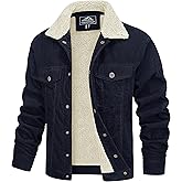 MAGCOMSEN Men's Corduroy Jacket Winter Sherpa Lined Warm Thick Trucker Cargo Coat with 5 Pockets