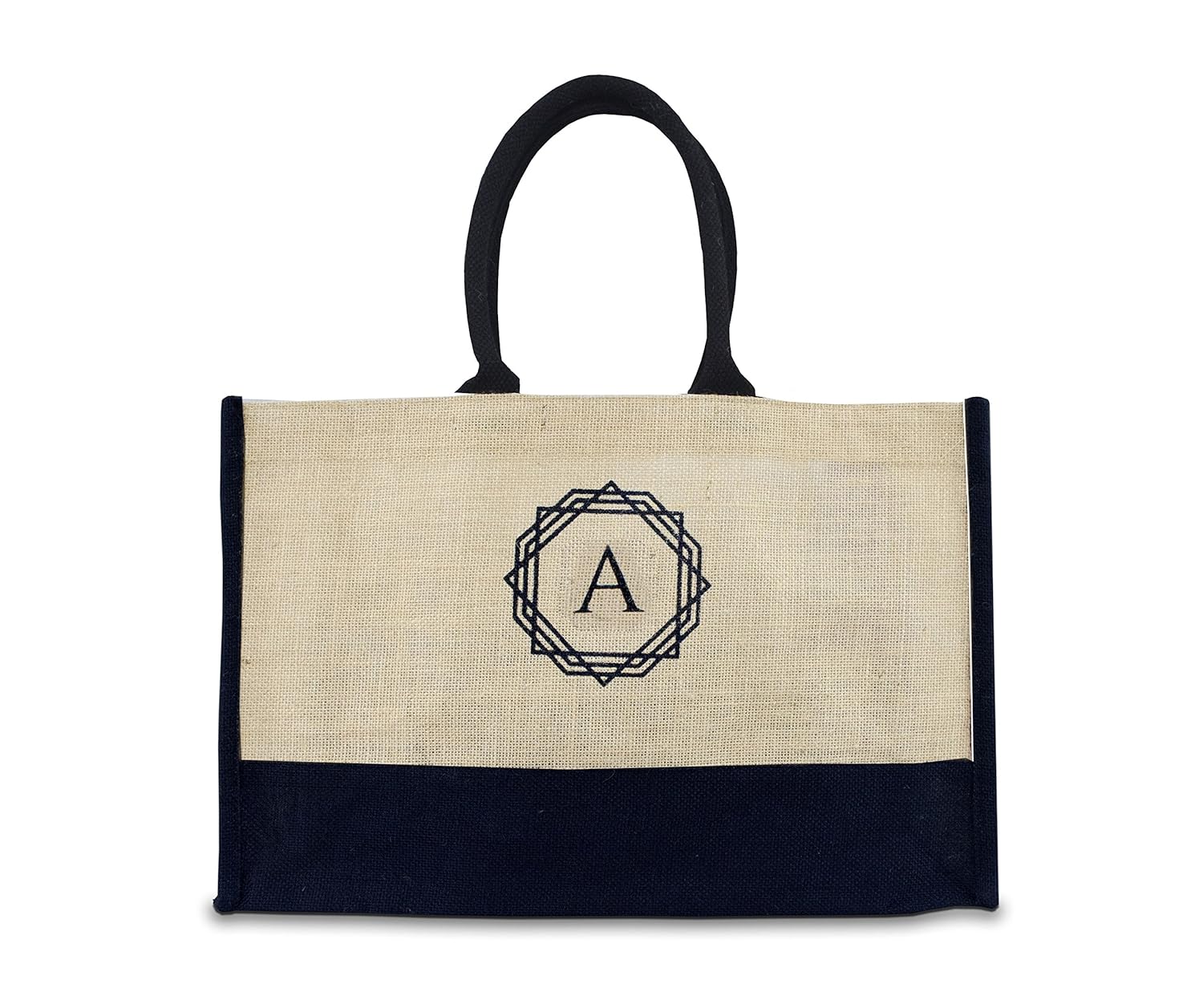 dote twine initials printed premium jute tote bag ideal for office, shopping, lunch bag, multipurpose bag