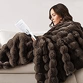 WDCOZY Luxury Bubble Throw Blanket, Brown Faux Rabbit Fur Mink Plush Throw for Couch Sofa Bed, Super Soft Fluffy Cozy Decorative Blanket, Thick and Warm, Living Room Decor, Small 50x60 inches