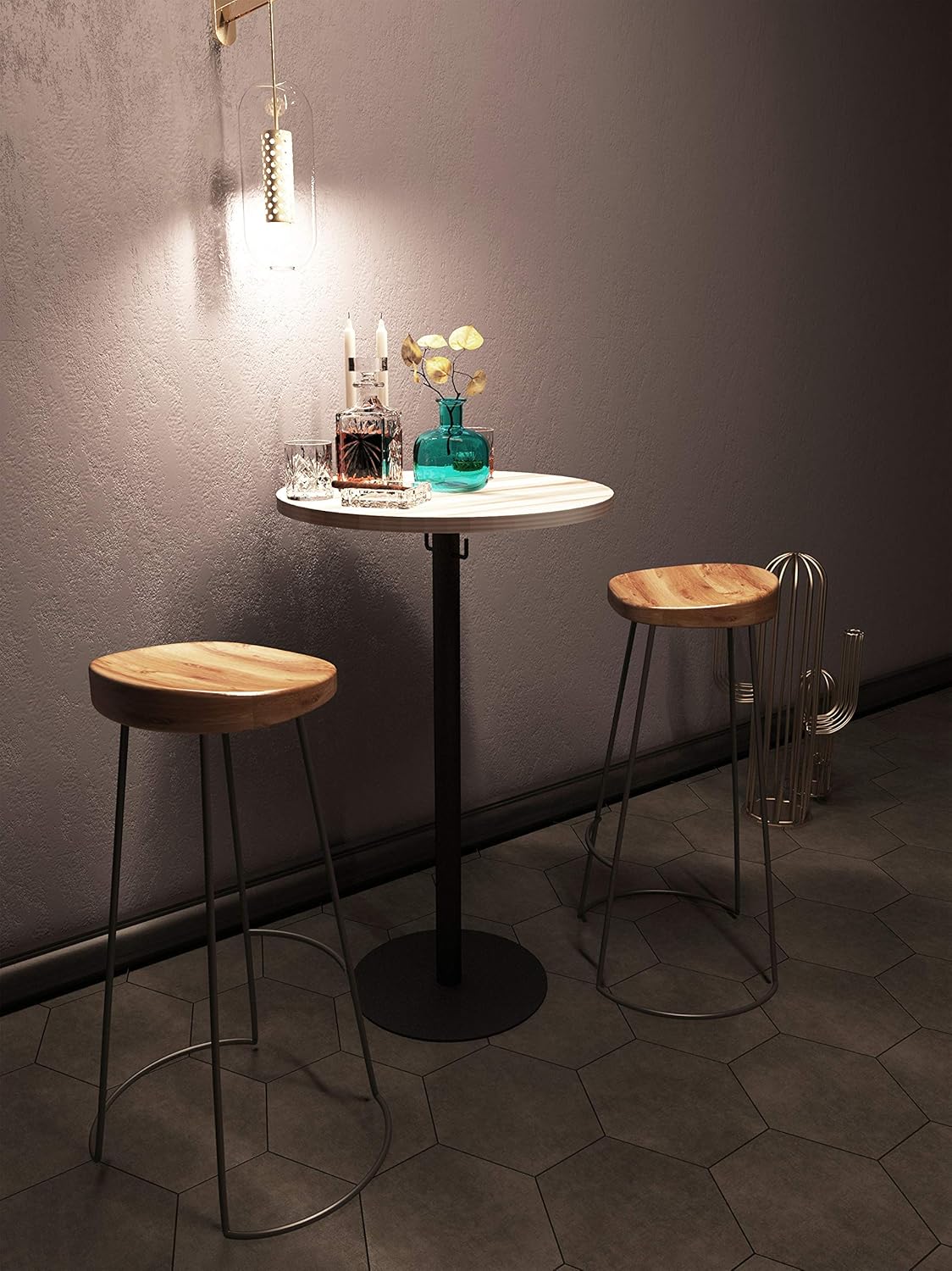 Stimber Design David Bar Table | Pub Table | High Top Table | Modern Height Drink Cocktail Table | 23.6" Diameter x 39.4" H | Bag Storage Hook | Extra Weighted Base | Space Small Bar Table: Kitchen & Dining
