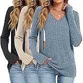 Oakgarden 3 Pack Women's Maternity Nursing Tops, V Neck Breastfeeding Sweaters Long Sleeve Hidden Zipper Shirts