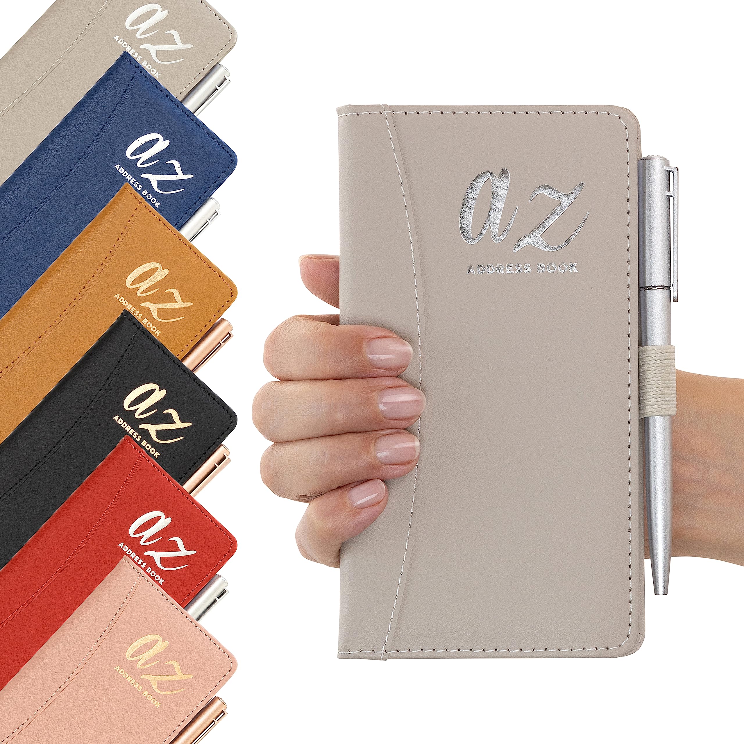 Evelay Address Book A-Z Grey Index Hard Back Cover Slim Address & Pen Telephone Alphabetical Tabs (Grey)