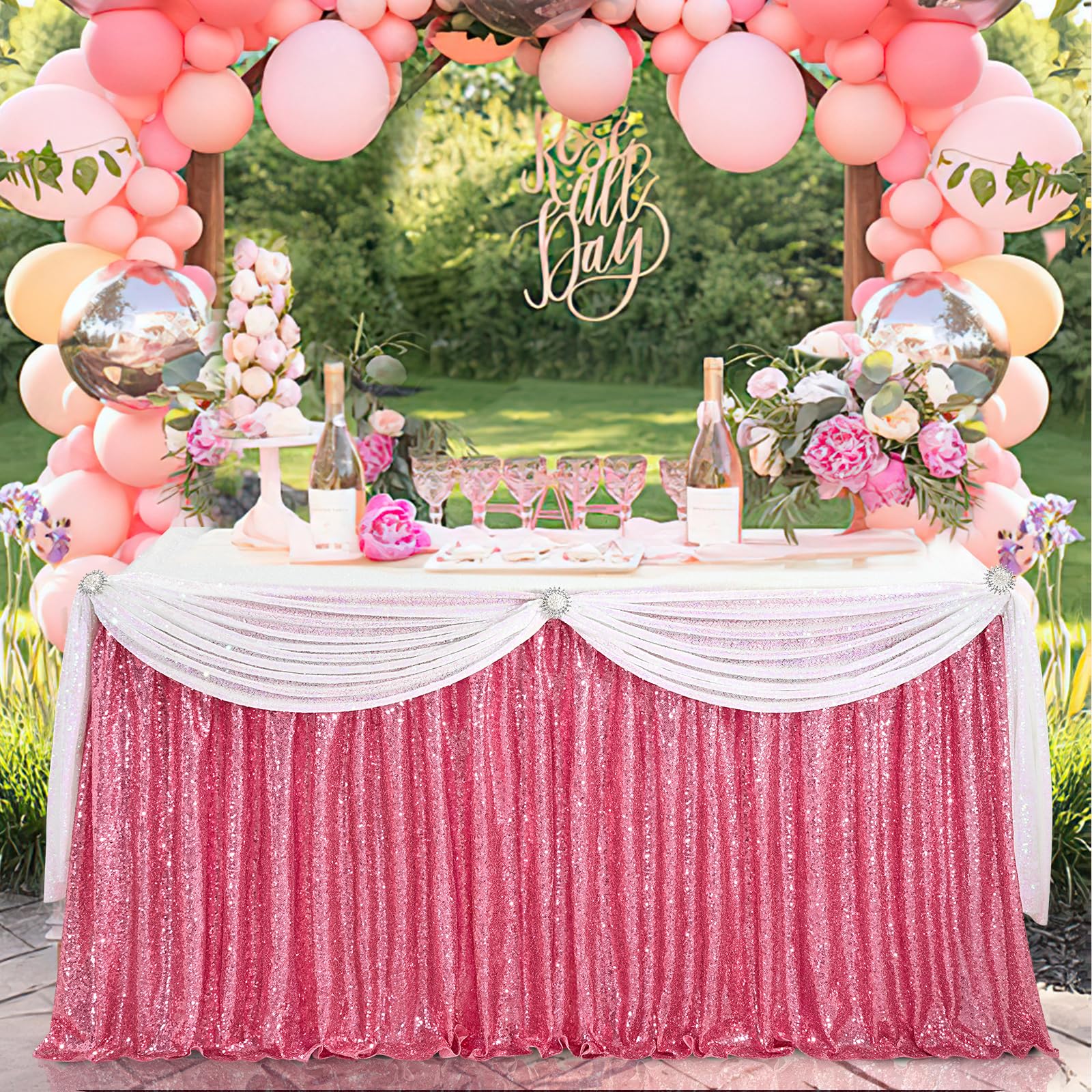 Blush Pink Table Skirts for rectangle 9ft Sequin