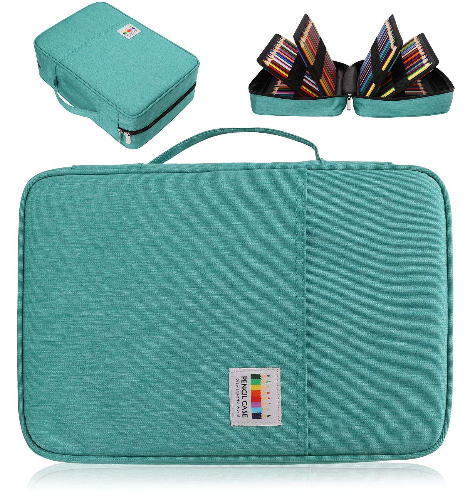 AYVANBER Big Capacity Colored Pencil Case Organizer 304 Slots Pen Holder Waterproof Storage Pouch Gel Marker Pen Bag Box for Cosmetic Brush Pencils & Gel Pen Used for Teens Student or Artist (Green)