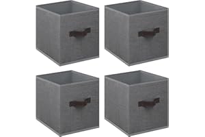 DAMAHOME Storage Cubes Organizer Bins - 13inch Foldable Storage Bins, Leather Dual Handles Storage Box, Closet Organizer Shelf Baskets, Nursery Bins for Home&Office 4-Pack (Grey)