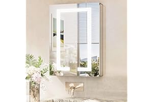 TokeShimi 16x24 Surface Mount or Recessed Medicine Cabinet with Lights 3 Colors Dimmable, Led Medicine Cabinet Mirror with Outlet and Defogger,2-Side Fornt Lit Bathroom Mirror with Storage