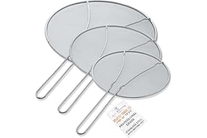 U.S. Kitchen Supply 13", 11.5", 9.5" Stainless Steel Fine Mesh Splatter Screen with Resting Feet Set - Use on Boiling Pots, Frying Pans - Grease Guard
