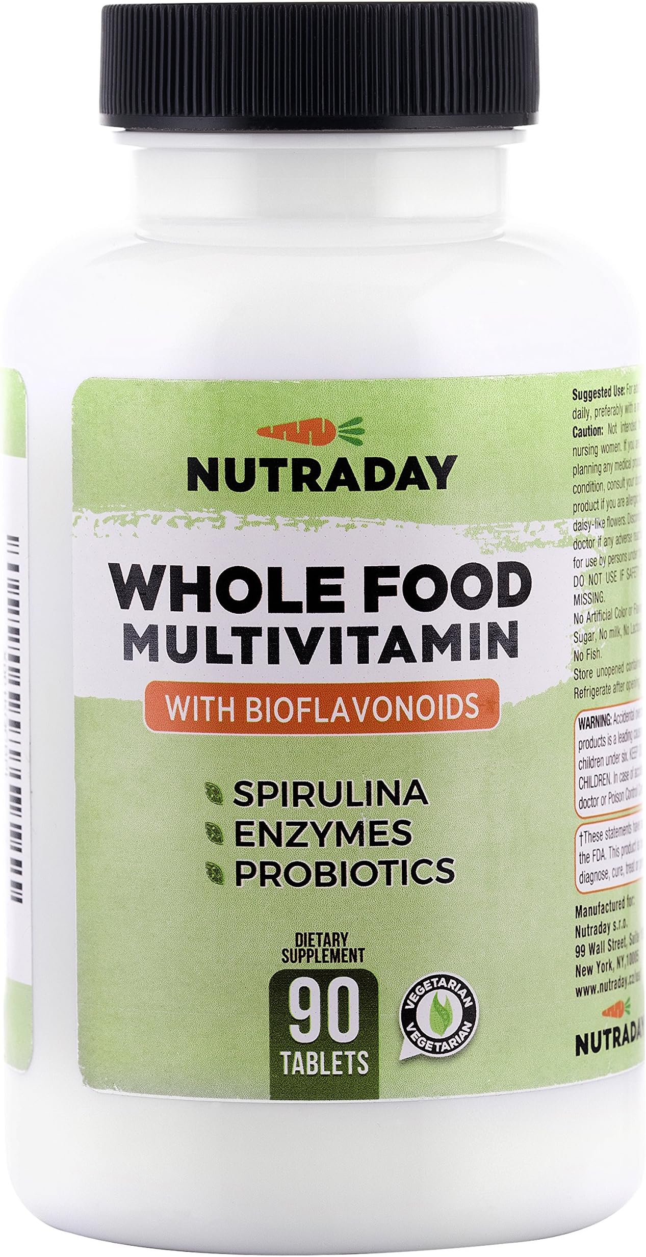Daily Whole Food Multivitamin for Men and Women Best Formula with Spirulina | 90 Tablets | Digestive Enzymes, Citrus Bioflavonoids, Omega 3 6, Brocolli, Vegetable and Garlic Powder + Berries extracts