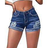 roswear Women's Ripped Mid Rise Stretchy Denim Jeans Shorts