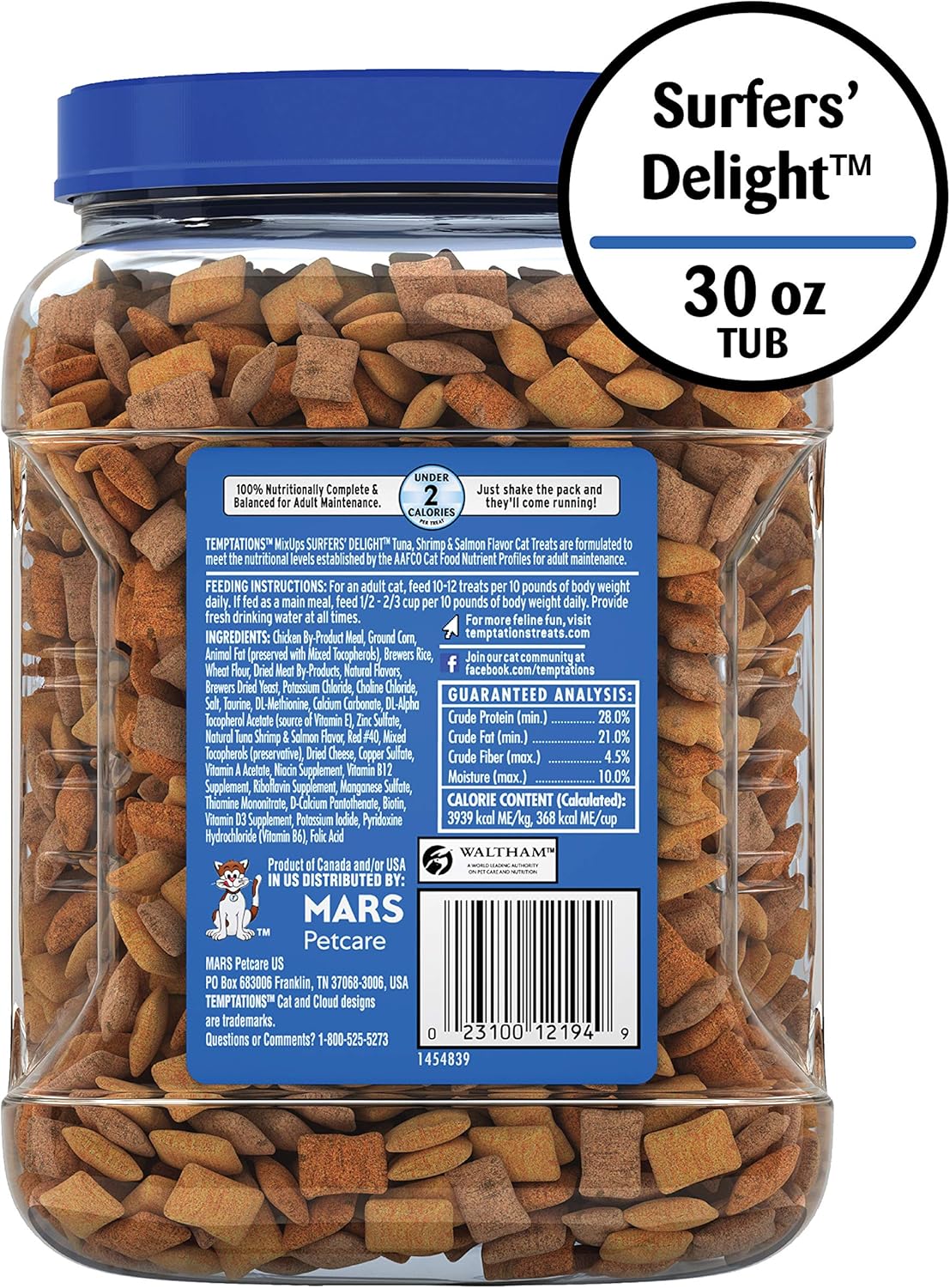 TEMPTATIONS MixUps Crunchy and Soft Cat Treats, Surfer's Delight Flavor, 30 oz. Tub : Pet Supplies
