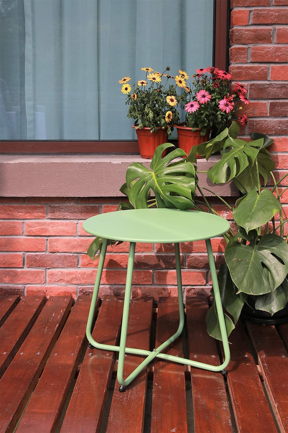 Pationate Patio Metal Side Table, Small Outdoor Bistro Round End Table (Cactus): Kitchen & Dining