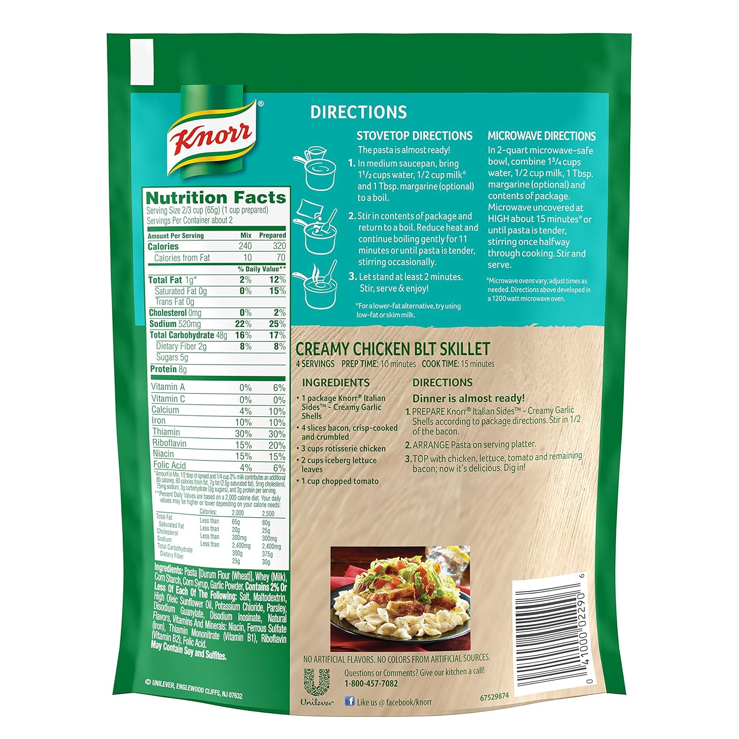 Knorr Pasta Sides Alfredo Nutrition Information Runners High Nutrition