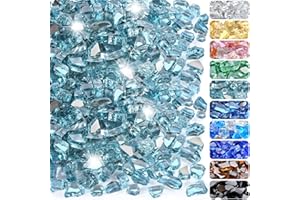 RUOJAS 10 Pounds Fire Glass 1/2 Inch High Reflective Tempered Firepit Glass Rocks for Fireplace, Fire Pit Table, Fire Bowl and Landscaping (Aqua Blue)