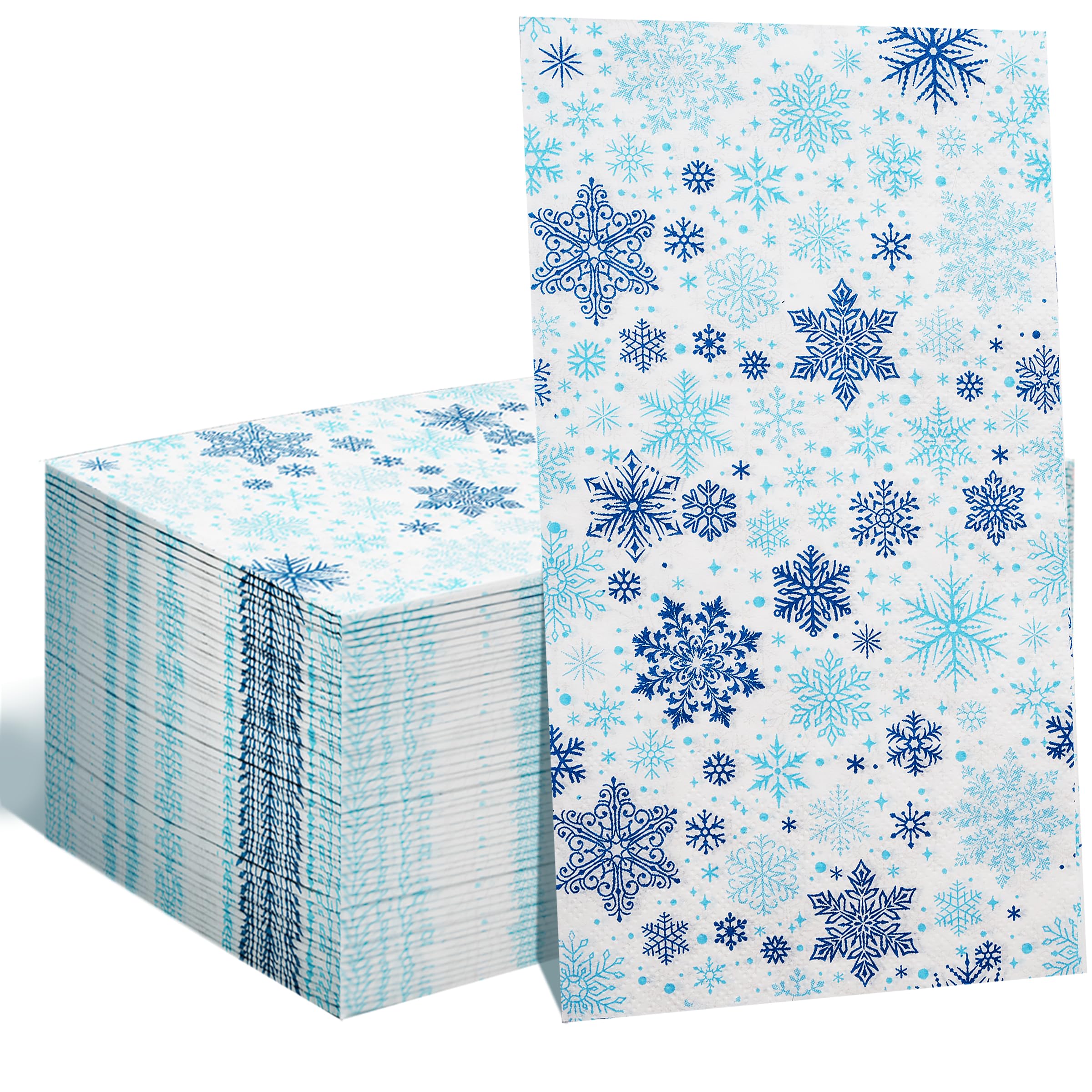Photo 1 of 100 Pcs Party Paper Napkins, Snowflake Paper Napkins Watercolor Guest Napkins Snowflake Decorative Paper Guest for Winter Festive and Christmas Decoration (Blue)