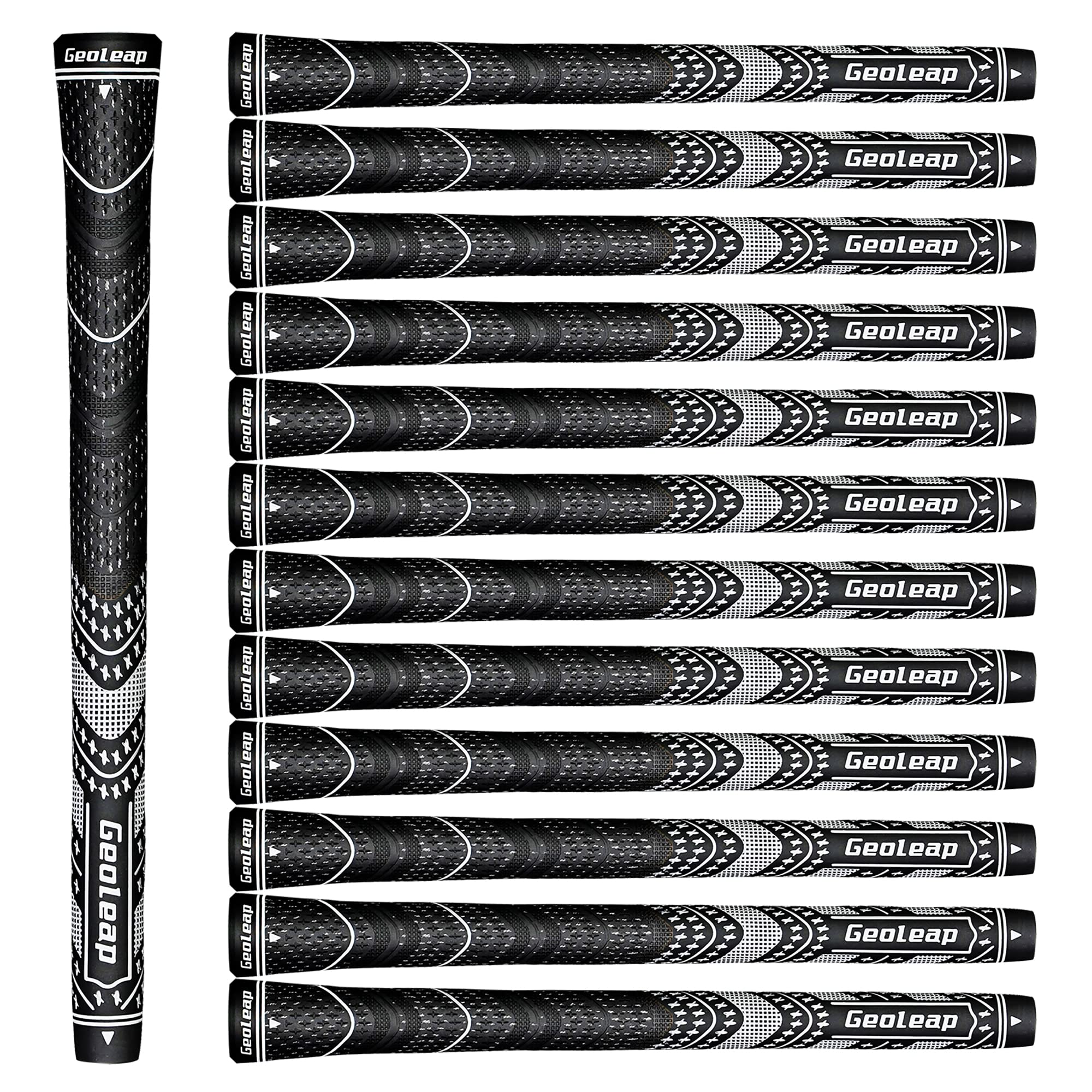 Geoleap ACE-C Golf Grips Set of 13- Cord Rubber, Hybrid Golf Club Grips, Standard/Mdisize, 10 Colors Optional. (Standard, Black)