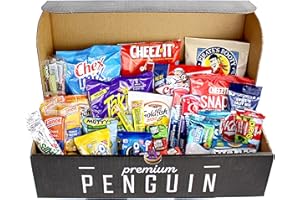 PREMIUM PENGUIN Snacks Variety Pack for Adults- Gift Basket Snack Box- Birthday Gifts for Men and Women- Food Sampler Care Package for School, College, Office, Kids, Teen, Boys, Girls, Adults- Halloween, Christmas, Valentines, Easter- Chips Variety Pack 50 Ct