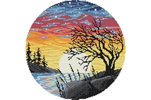 Svarog Stamped Cross Stitch Kits Beginners Full Range of Embroidery Patterns Starter Kits for Adult or Kids DIY Cross Stitches Needlepoint Kits 14CT-Sunset 4，12.2x12.2 inch