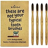 Bamboo Charcoal Infused Toothbrush W/ 15 Degree Angle & Soft BPA Free Nylon Bristles - 100% Organic and Biodegradable Wooden Toothbrush For Adults - Pack Of 4 Best Toothbrushes For Sensitive Gums