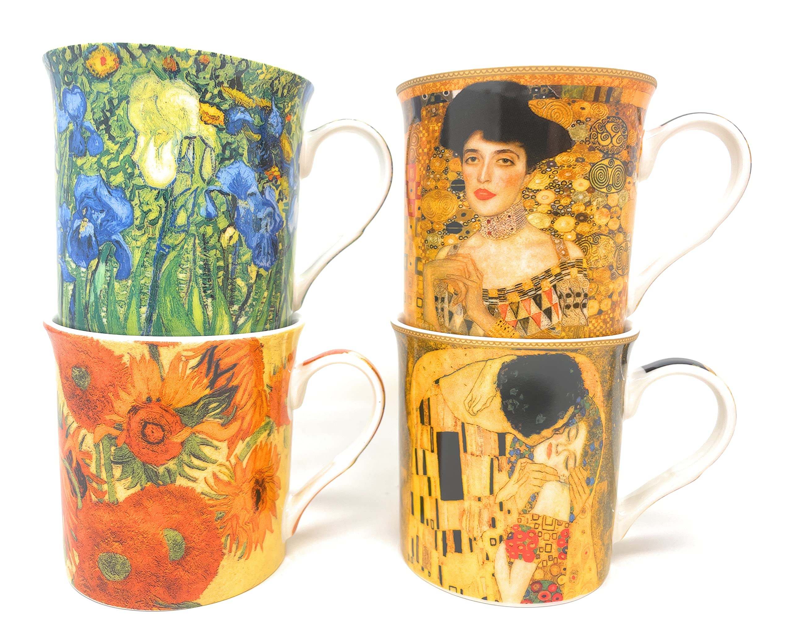 Leonardo Collection Set of Four Mixed Masters Classic Van Gogh and Klimt Mugs Fine China Coffee Tea Cups Mugs