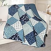 Exclusivo Mezcla 50"x 60" Quilted Throw Blanket- Microfiber Quilt Throw with Boho Patchwork Pattern, Reversible Blue Versatile Lap Quilt for All Seasons, Lightweight Throws for Bed/Couch/Sofa