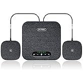 Conference Speaker and Microphone, Bluetooth/USB Speakerphone with 2 Expansion Mics, 360° Enhanced Voice Pickup, Noise Reduction Conference Microphone for Large Conference Room with up to 20 People