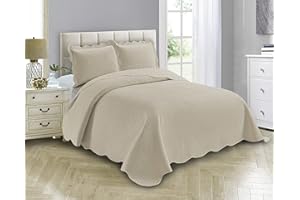 Linen Plus Luxury Oversized Coverlet Embossed Bedspread Set Solid Beige Full/Queen Bed Cover New # Ashley