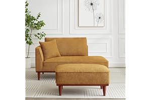 KHSDJSRUY Upholstered Chaise Lounge Chair Indoor with Ottoman Boucle Chaise Lounge Fluffy Reading Chairs for Office Living Room Bedroom Relaxing(Orange)