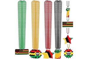 Batiyeer Black History Month Beaded Necklace African Accessories Mardi Gras Metallic Necklace for Black History Month Africa Party Favor Decoration(48 Pieces,Classic)