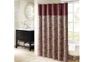 Madison Park Aubrey Design Stripe Top Modern Shower Curtain, Jacquard Traditional Shower Curtains for Bathroom, 72 X 72, Burgundy