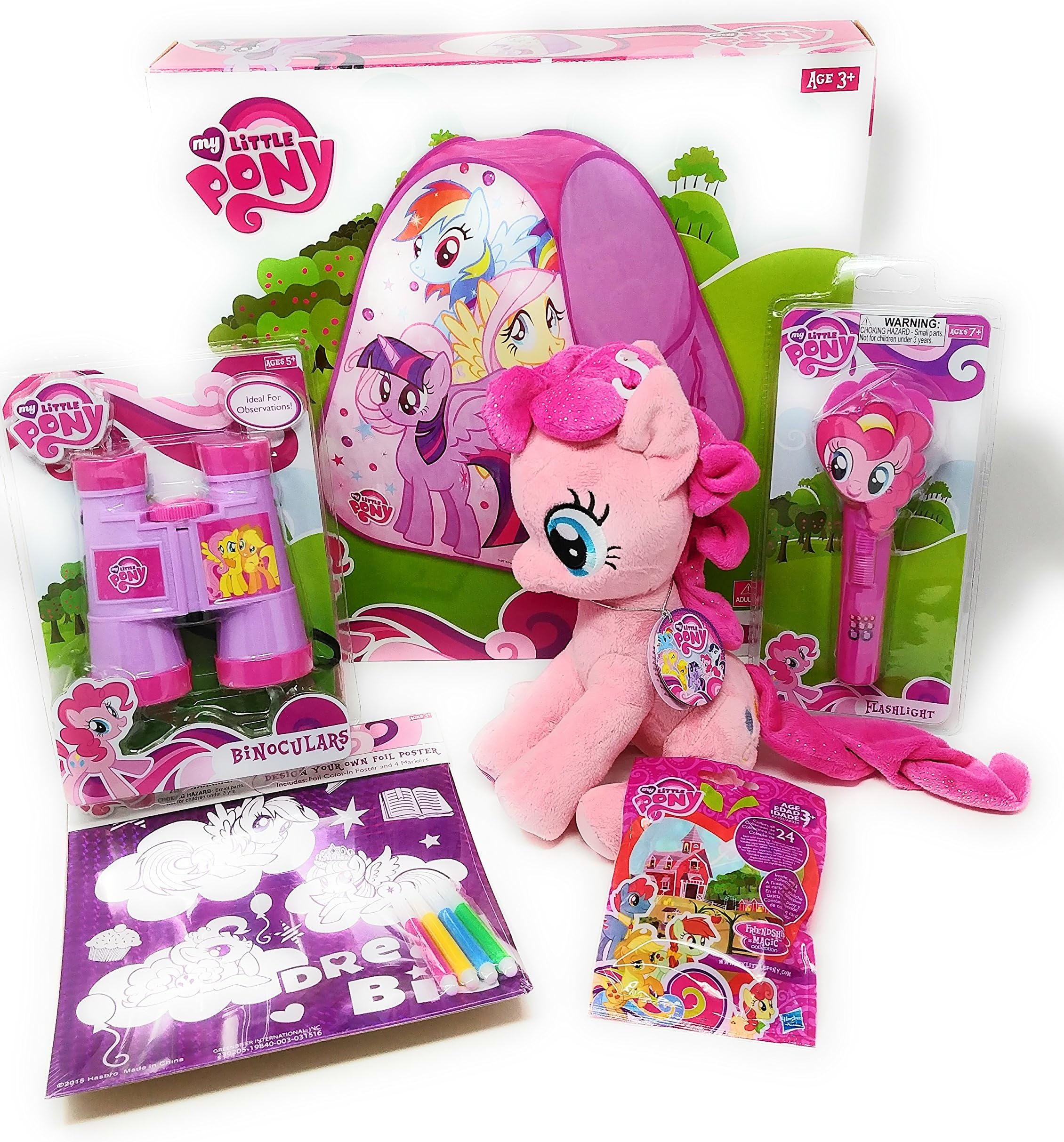 My Little Pony Plush Pinkie Pie Toy with Hide Away Tent Binoculars Plus Flashlight Mystery Bag and Poster