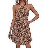 PRETTYGARDEN Womens 2026 Summer Halter Mini Dress Sleeveless Boho Floral Short Sundress Casual Flowy Beach Dresses