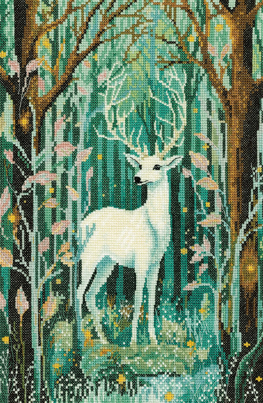 Heritage Crafts White Hart - Stag Counted Cross Stitch Aida Kit Elaine Serenum