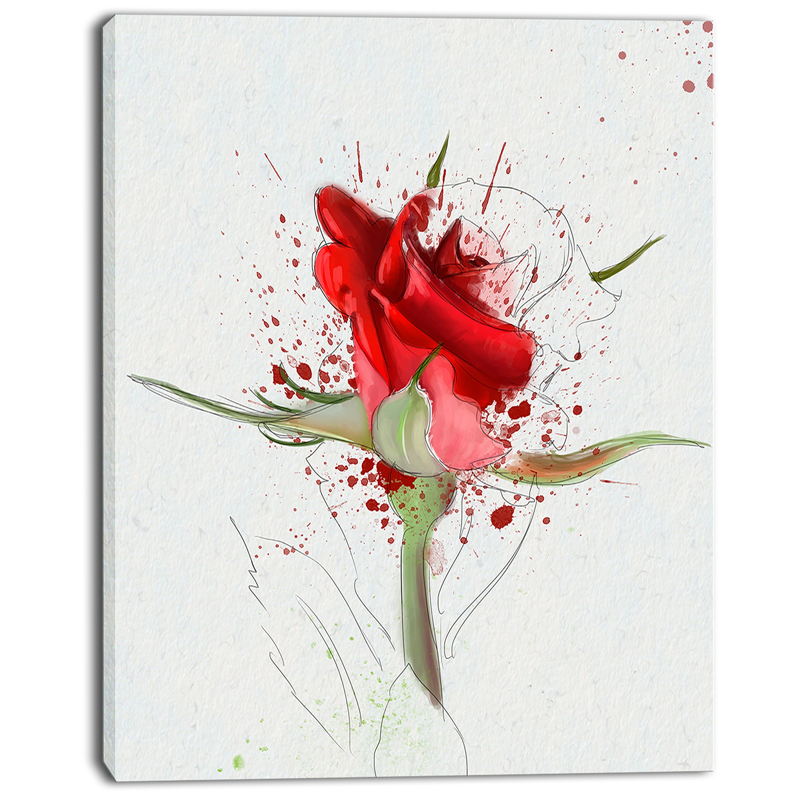 Photo 1 of ***FACTORY SEALED***Design Art PT13519-30-40 Bright Hand-Drawn Red Rose SketchModern Floral Canvas Wall Art, 30x40