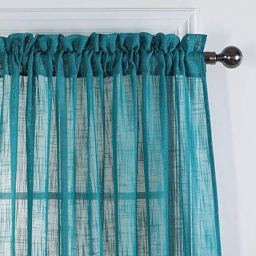 Amazon Com Rooney Set Of 2 Piece Semi Sheer Linen Look Window Curtains Set Rod Pocket Light Filtering Drapes For Living Room Bedroom Dining 52 W X 84 L Teal Furniture Decor