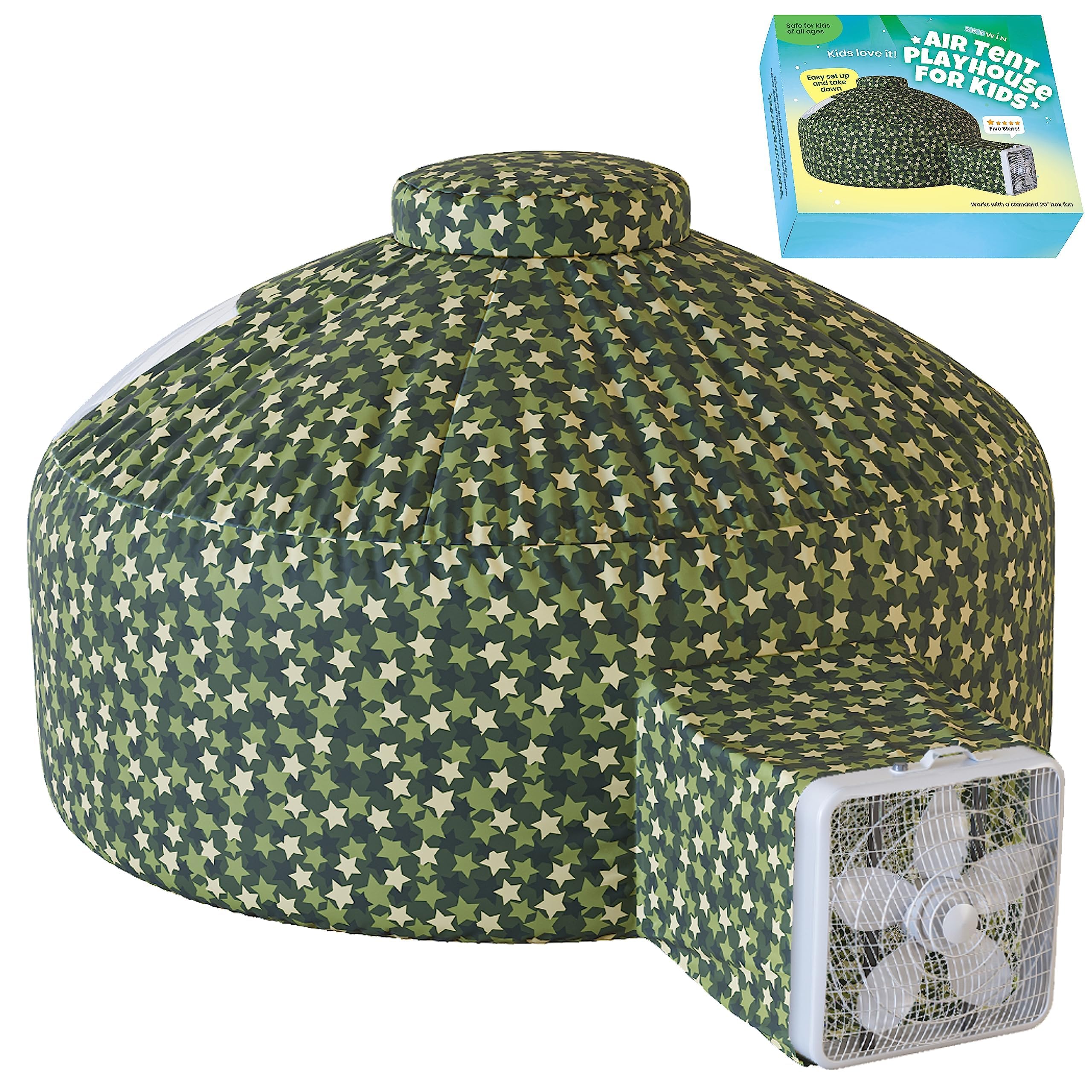 Skywin Air Tent for Kids (77” x 50”) Builds in 30 Sec, Toddler Tents Indoor for Imaginative Play, Spacious Kids Forts Indoor Playhouse for Boys & Girls Ages 3-14 (Fan Not Incl) (Forest Fort)