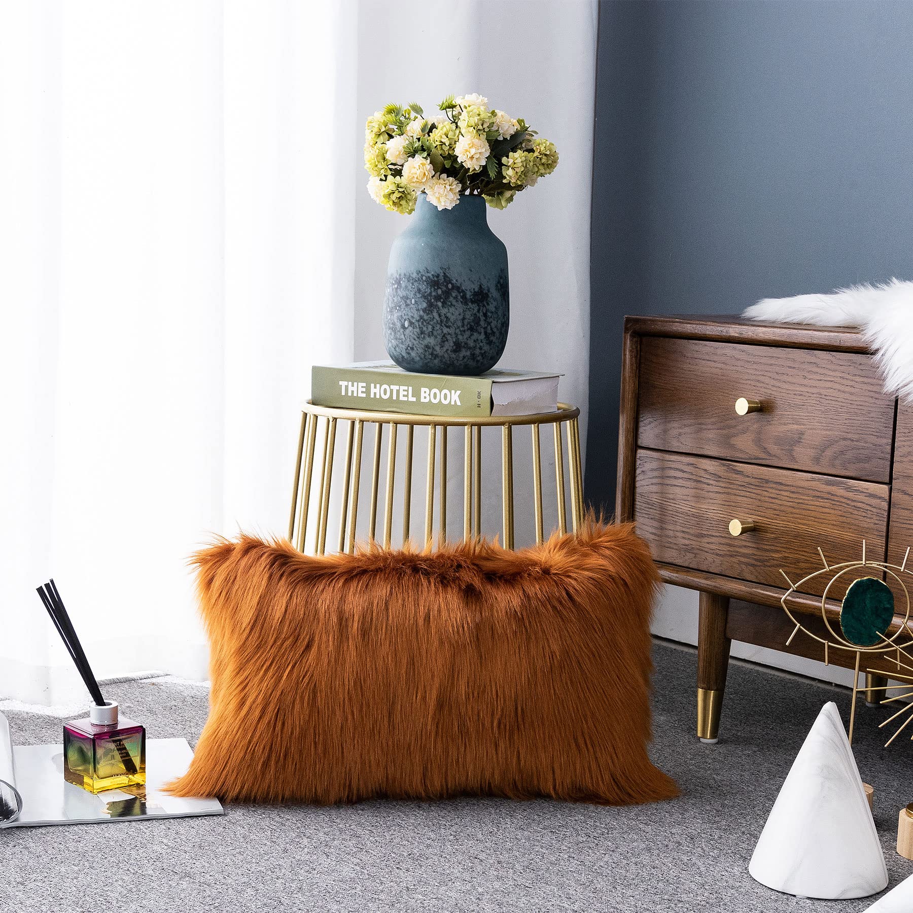 LIGICKY Luxury Series Soft Faux Fur Cushion Cover Decorative Square Plush Pillow Case Throw Pillow Cover for Couch Sofa Bed (Coffee, 12 x 20 Inch)