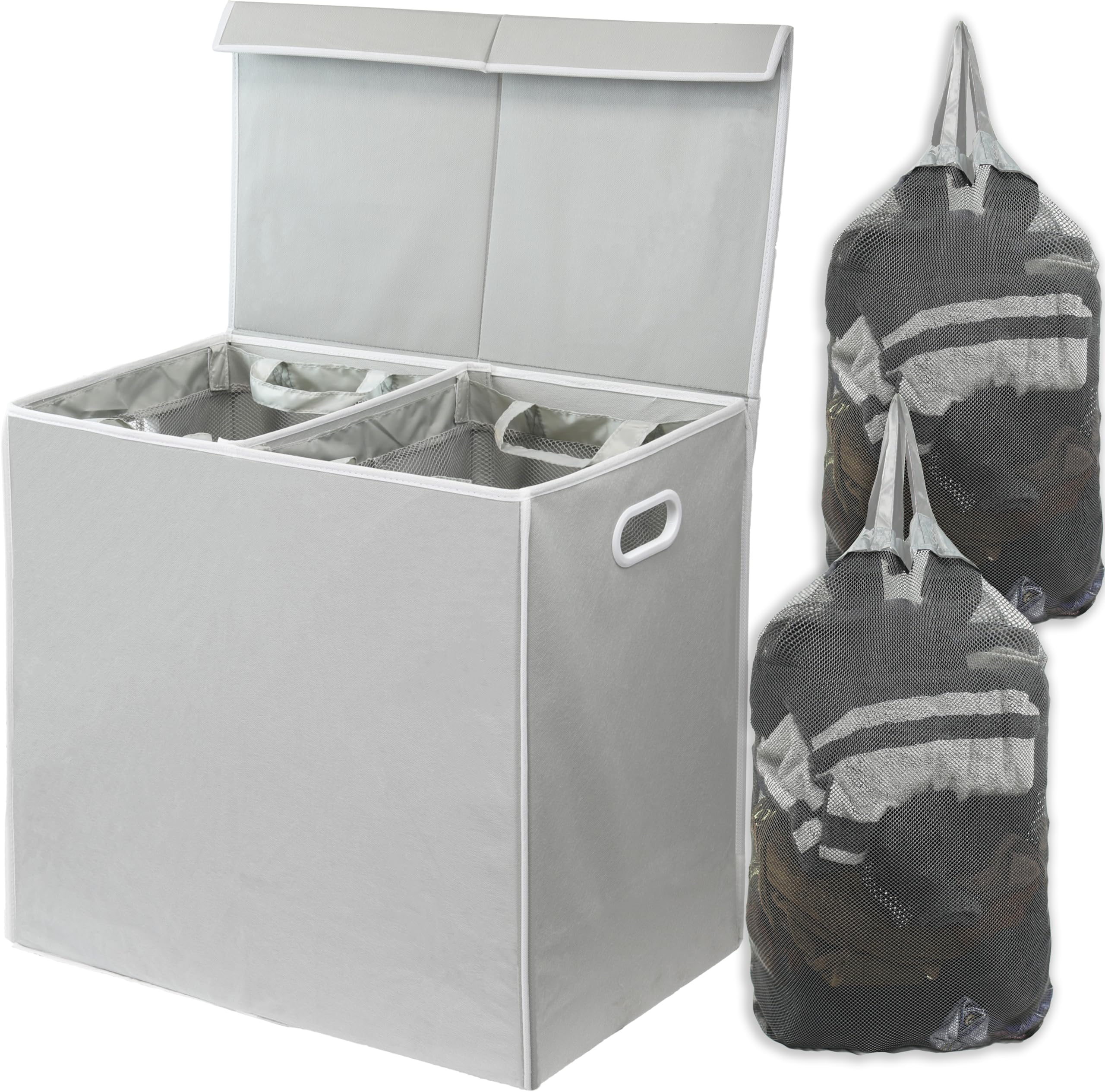 Simple Houseware Double Laundry Hamper with Lid and Removable Laundry Bags, Grey
