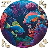Wooden Jigsaw Puzzles for Adults - Animal Shaped Puzzles - Round Wooden Ocean Puzzles - Christmas & Birthday Gift Idea - Colorful Fishes