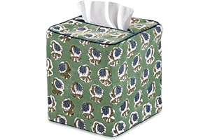 Ridhi Basil Green Block Print Tissue Box Cover Handmade Cotton Fabric Decorative Square Napkin Holder for Home Bedroom Living Room Bathroom Vanity Countertop Car Night Stands Office Kitchen
