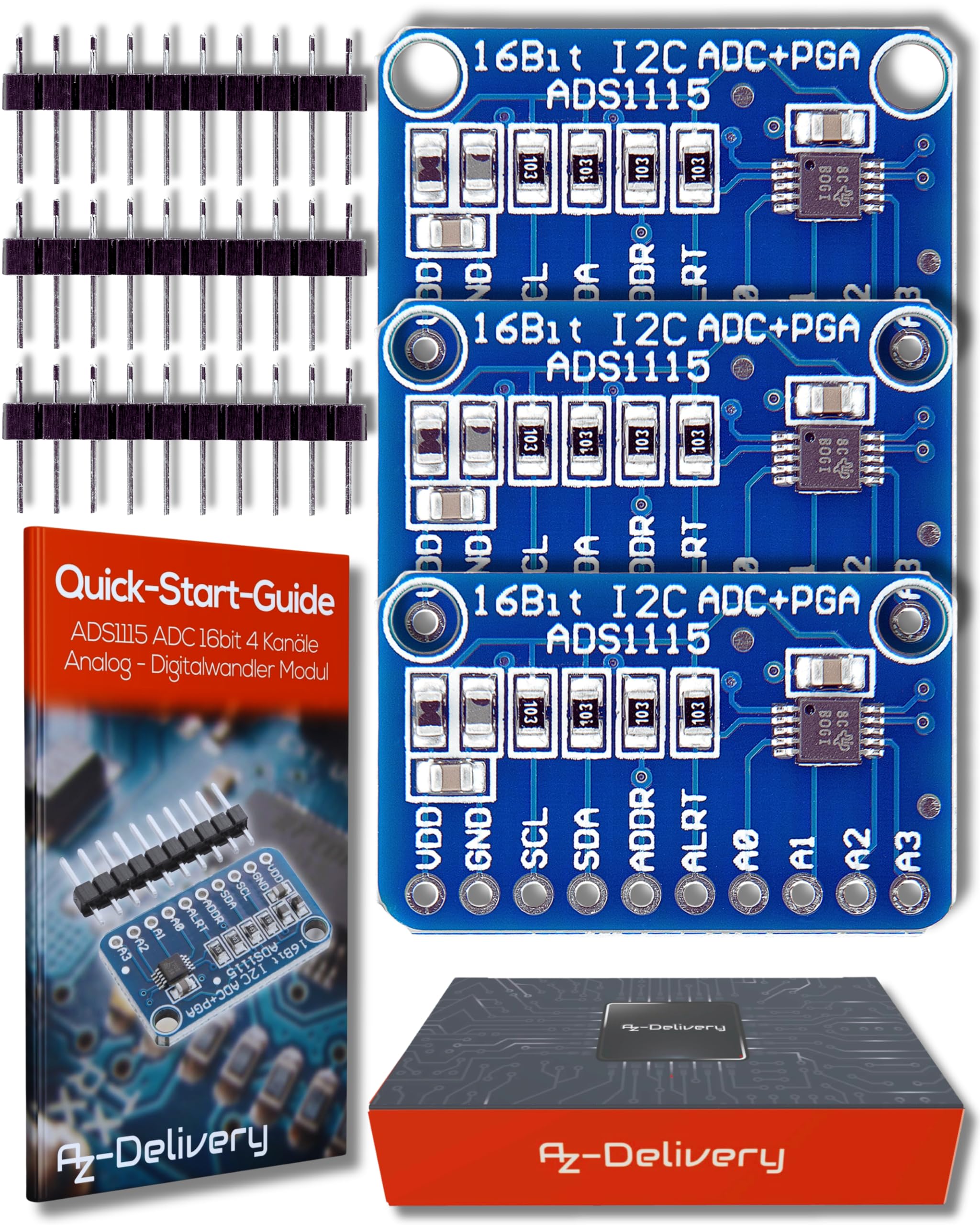 AZDelivery 3x ADS1115 ADC Analog to Digital Converter 16bit 4-Channel Module compatible with Arduino and Raspberry Pi including E-Book!