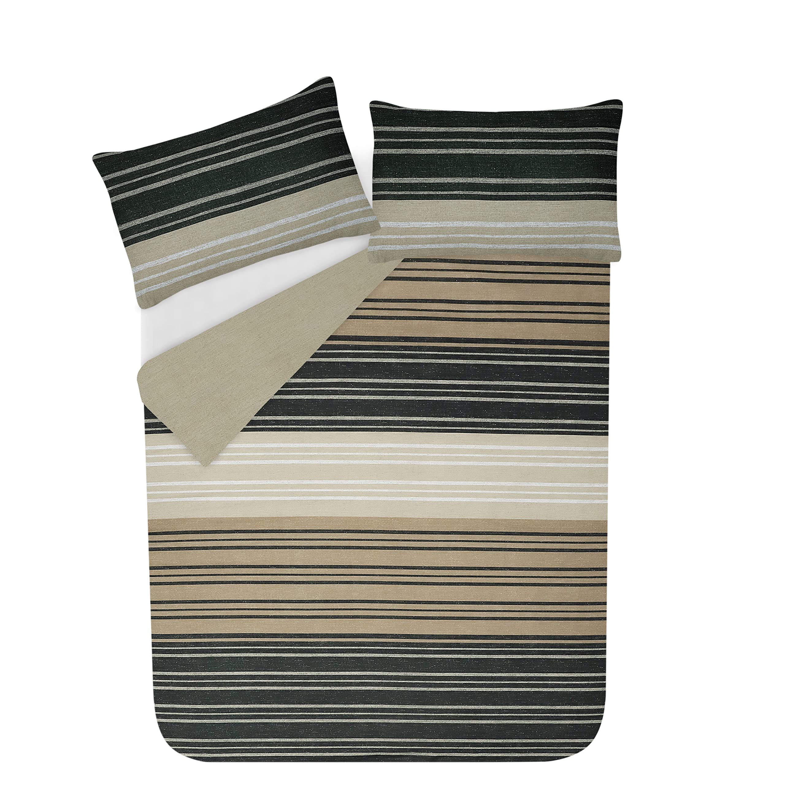 Sleepdown Duvet Cover Set - Brown - Textured Stripe - Reversible Quilt Cover Easy Care Bed Linen Soft Cosy Bedding Sets with Pillowcases - King (230 cm x 220 cm)