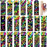 Blulu 100 Pcs 20 Styles Scratch Art Bookmarks for Kids DIY Crafts | Animal Design Scratch Bookmark, with 100 Pcs Ropes 20 Pcs Wood Stylus, Birthday Party Favors Classroom Activities