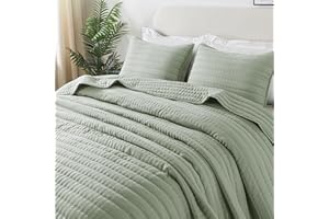 ROARINGWILD Sage Green Queen Size Quilt Bedding Sets with 2 Pillow Shams, Full Lightweight Soft Bedspread Coverlet, Quilted Blanket Thin Comforter Bed Cover for All Season, 3 Pieces, 90x90 inches
