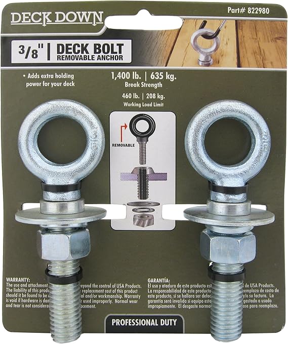 PROGRIP Deck Down 822980 Reusable Tie Down Anchor Bolts for