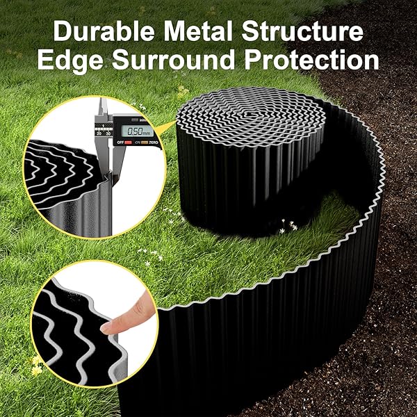 LAND GUARD CORRUGATED GARDEN EDGING BORDER, 6″ X 100′ LANDSCAPE PAVER EDGING, TALL LANDSCAPE EDGING, FENCE FOR GARDEN, FLOWER BED, LAWN AND LANDSCAPE EDGING (GLOSSY BLACK)