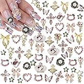 COOSLIM 30PCS Nail Charms Y2k Alloy Nail Art Rhinestone Charms 3D Heart Star Bow Butterfly with Rhinestones Cross Flower Nail Gems Shiny Jewelry Planet Nail Decorations Accessories Supplies A