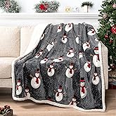 PAVILIA Premium Christmas Sherpa Throw Blanket, 50x60, Grey Snowman Cozy Fleece Holiday Blanket, Reversible Plush Winter Throw for Couch & Bed, Ultra Soft Warm